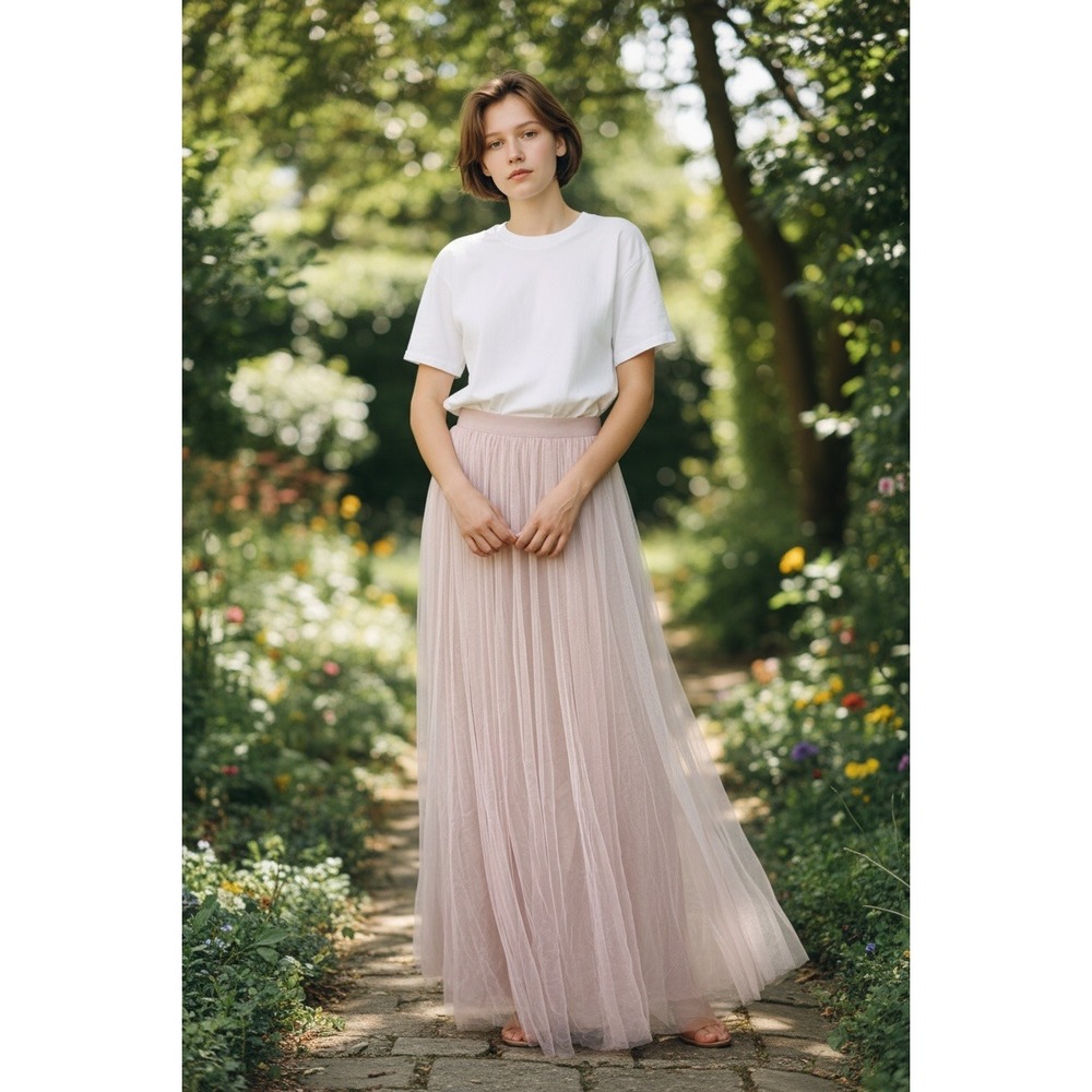 Jenny Yoo Arabella SZ SM Tulle Maxi Skirt Dusty Rose Pink Romantic Anthropologie